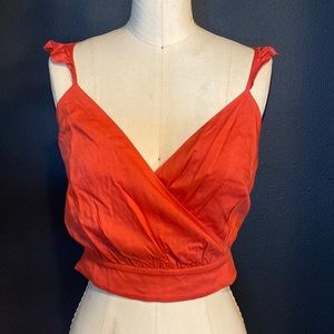Orange Wrap Crop Top with Racer back ruffle straps and waist tie - Express NWT